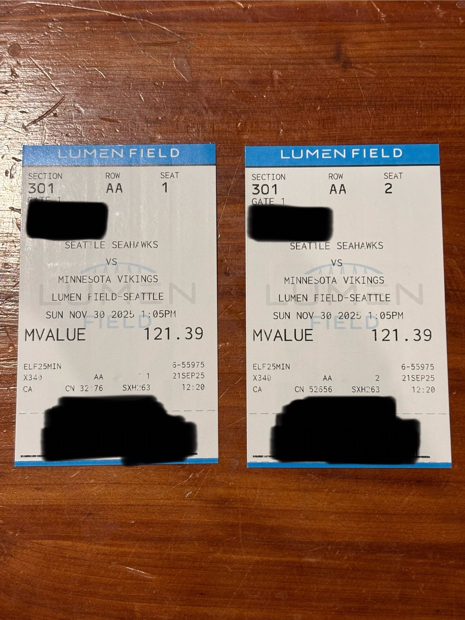 Seahawks Tickets (2 Tickets) - Minnesota Nov. 30 1:05 Pm