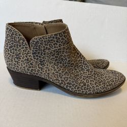 Lucky Brand Women’s Boots Brown Leopard Print Suede Bootie Shoes Size US 6.5