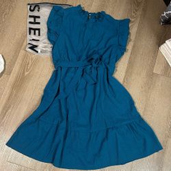 Green Blue Belted Dress 