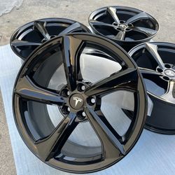 New Tesla Model Y Rims 19” OEM Factory Wheels Rines Nuevos New Gloss Black Powder Coated ( Exchange Available )( Cambio Disponible ) 