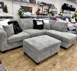 3-pc sectional sofa with storage ottoman grey