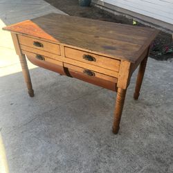 Antique 19 century bakers, dough, table, possum belly tin flower bin