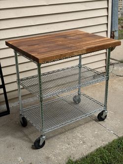 Heavy Duty Utility Cart With Butcher Block Wood Top