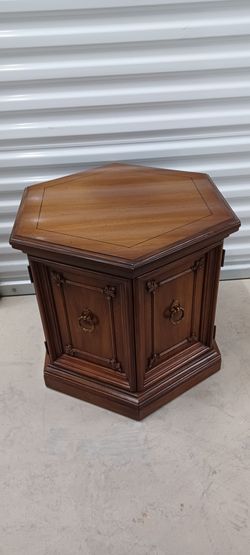 Hexagonal Wood Side Table with Cabinet Storage