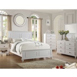 Beautiful  White Queen Size  Complete Bedroom Set. Mattress sold separately 