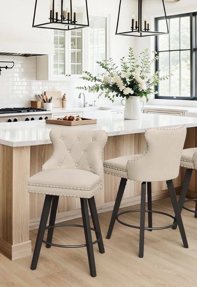 2X linen Color 27” Fabric Swivel Barstools 