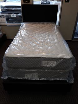 Twin headboard and frame with twin mattress set