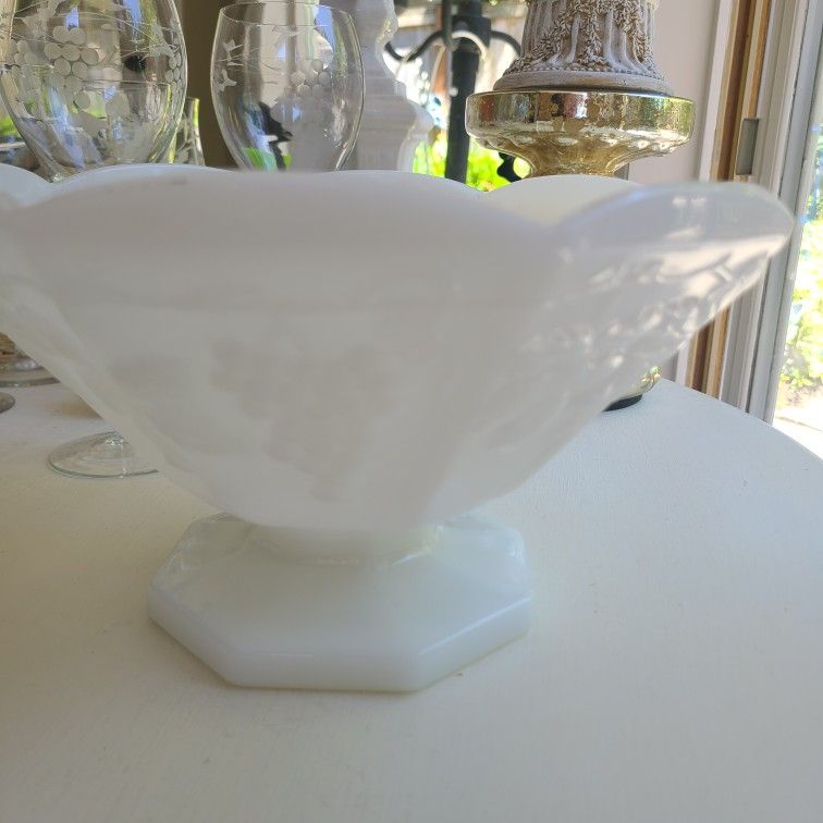 Mid-Century Milk Glass Pedestal Fruit
Bowl, octagon Vintage Anchor
Hocking Harvest Grape