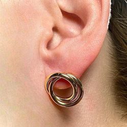 Circle Stud Earrings Gold Tone Stainless Steel Interlocking Rings Geometric Minimalist Gift for Women