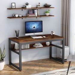 New 47"Computer Study Table with Wall-mounted Shelves  