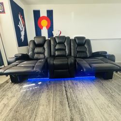 Leather Reclining Sofa W/ LED Lighting. 