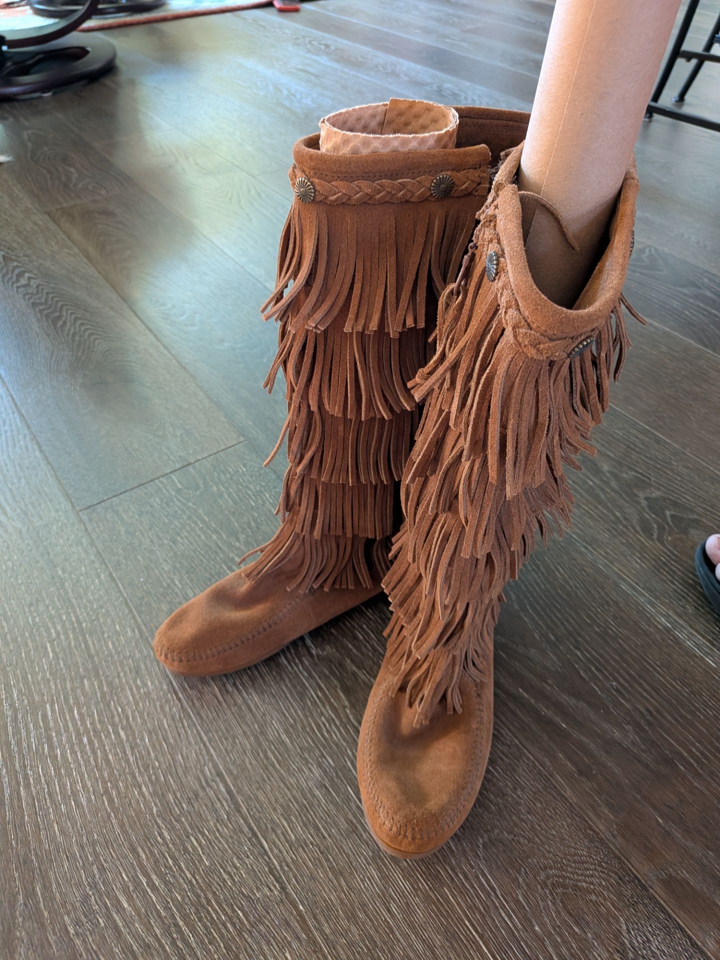 Vintage Minnetonka knee high suede fringed boots