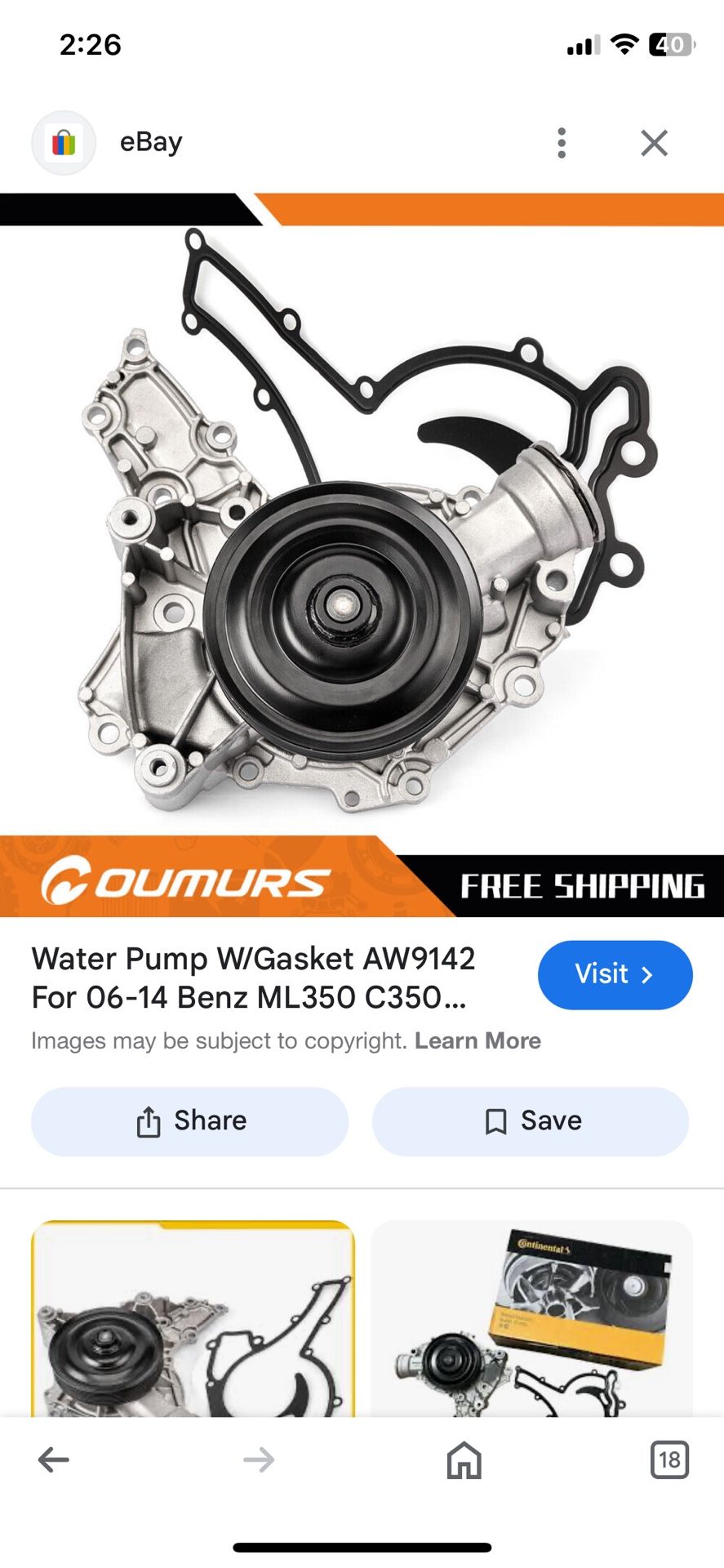 New water pump for Mercedes