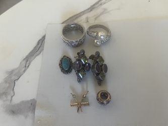 Vintage Sterling Silver & Gold Jewelry Lot - Turquoise, Amethyst, Peridot- 23.9 Grams 