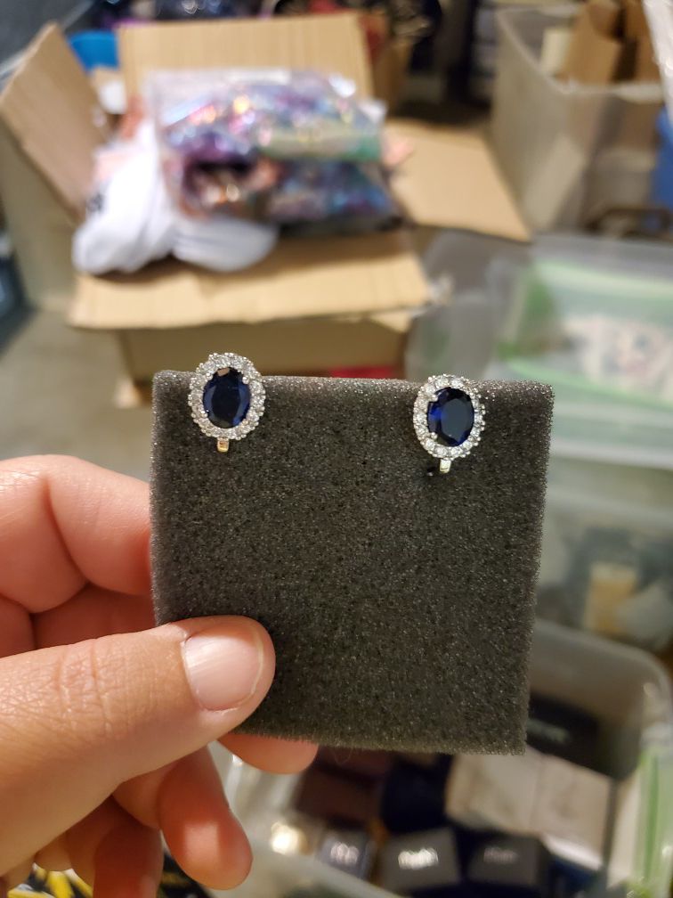 blue stone earrings clip on & piercing