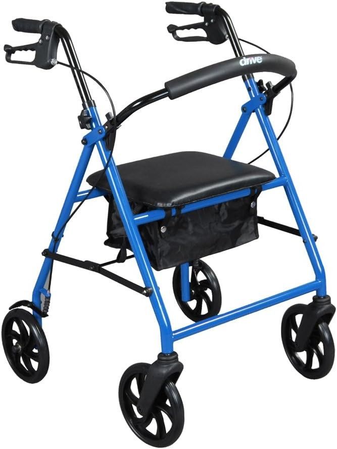 Drive Medical Steel Walker Rollator with 8 Inch Wheels, Blue
