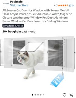 All Season Cat Door for Window with Screen Mesh & Clear Acrylic Panel