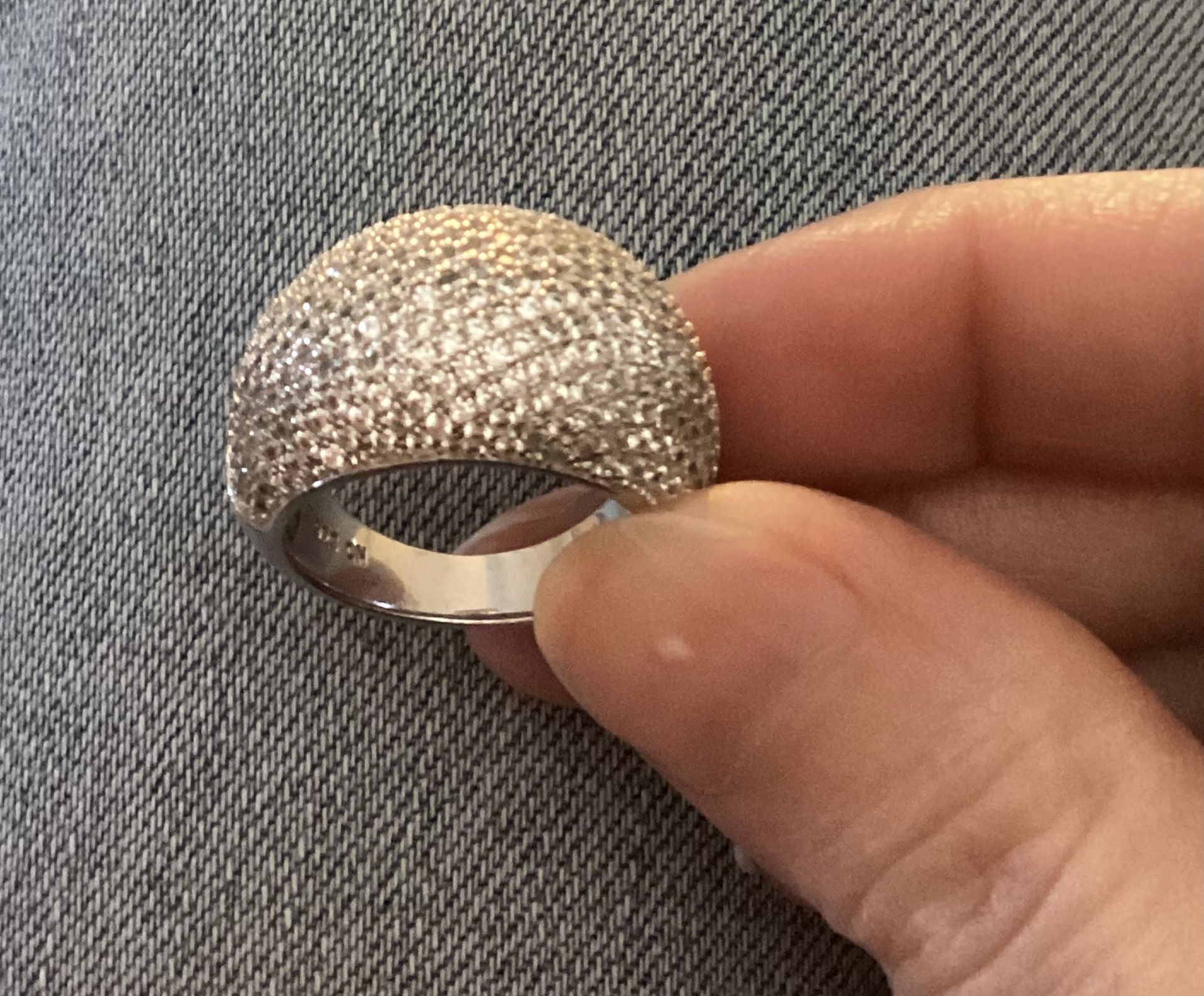 Pavé Dome Ring with Clear CZ Stones – Size 6 925 Sterling Silver