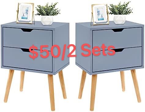 Clearance ! Nightstand with Storage Drawer -Chic Modern Simple Assembly Bedroom End Side Table -Solid Wood Legs Living Room Home Furniture-Sofa Table 