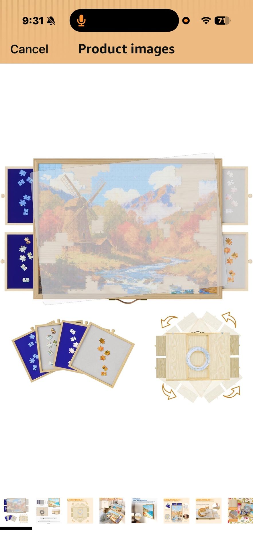 1500 Pcs Adjustable Jigsaw Puzzle Board with Drawers and Cover, 33.3"x24.3" Rotating Puzzle Table with Lazy Susan, Frame for Wall Art Display