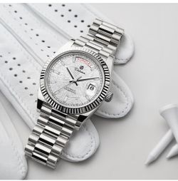 Dulunwe Men's Automatic Mechanical Watch 41MM – Meteorite White Dial – Brand New