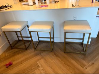 3 Piece Gold & White Stool Set