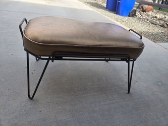 Leather and metal ottoman/bench/stool with hairpun legs