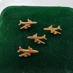 Vintage Pan Am Pan American Gold Toned Metal Jet Plane Pins 3/4”  Set Of 4