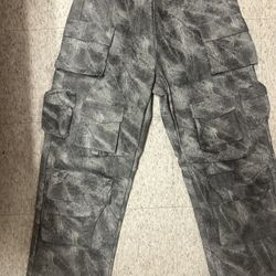 grey cargo faux leather pants
