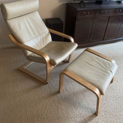 IKEA Poang Leather Chair and Ottoman