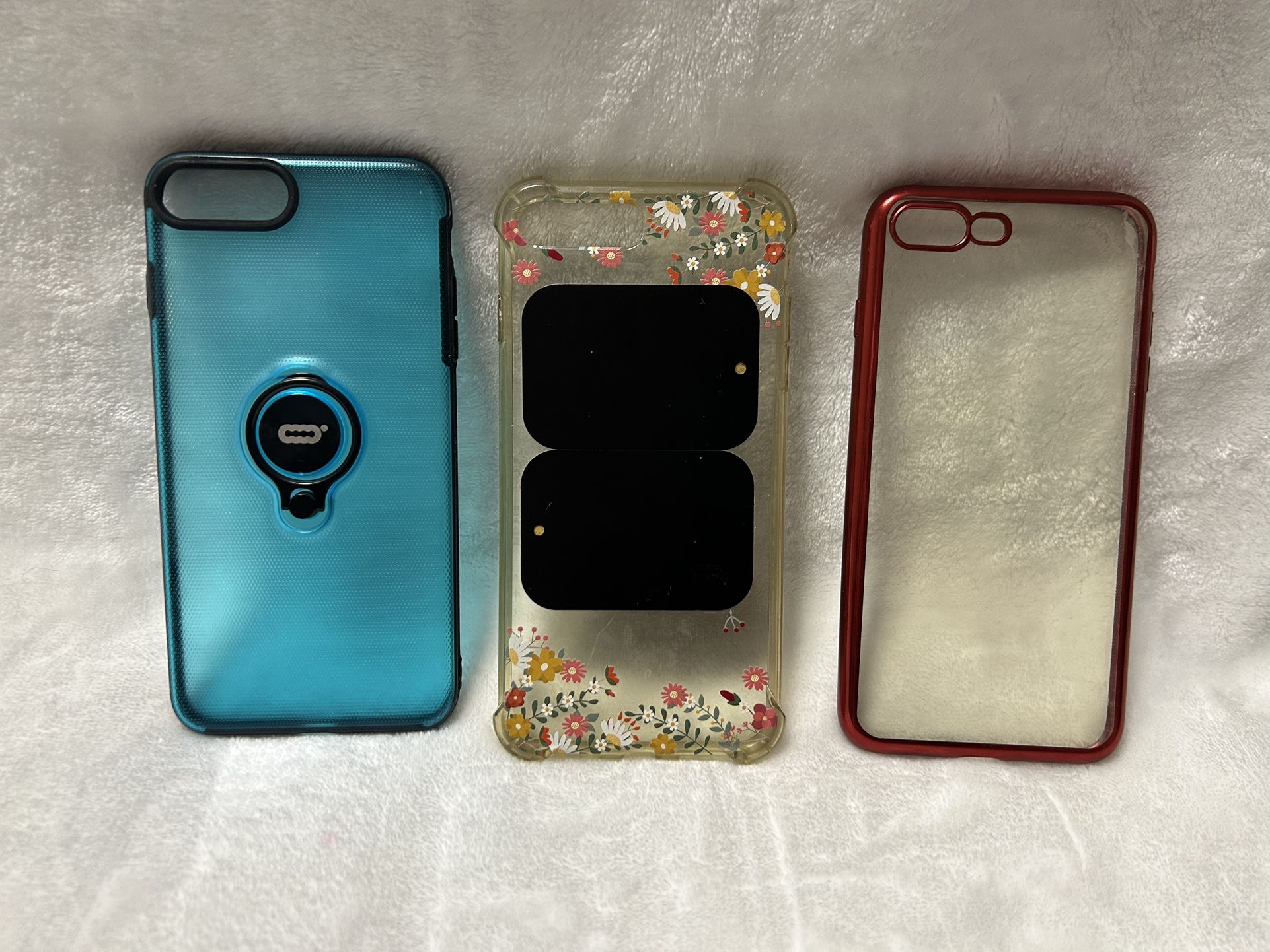 3 iPhone 8 plus blue red clear flowers phone case