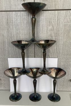 6 Tulip Champagne Silver Plate Flutes