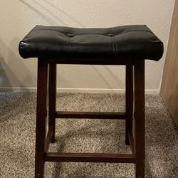 Set of 3- Black And Dark Wood Stools