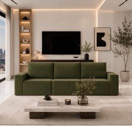 Green Boneless 102" Oversized Corduroy Modular Sofa  couch with Square Armrests J-10 NEW