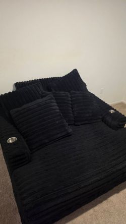 Oversized Black Corduroy Cuddle Chair with Cup Holders