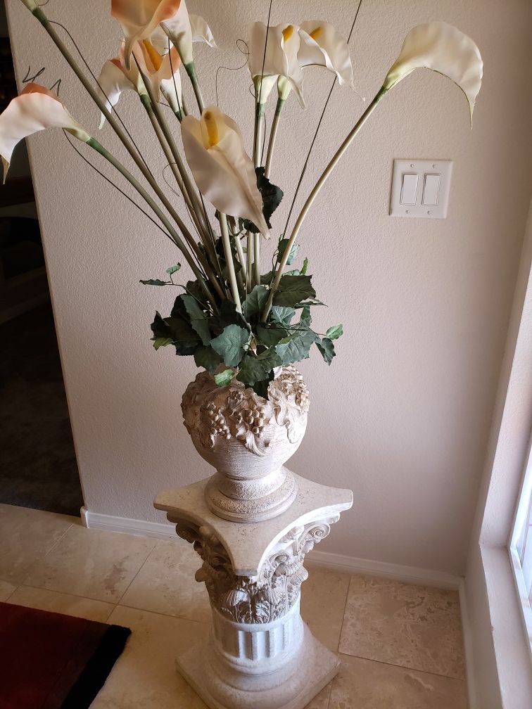 Marble Stand with Vase and Decorative Flowers