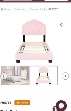 Pink Twin Bed Frame with Shell Headboard + Mattress