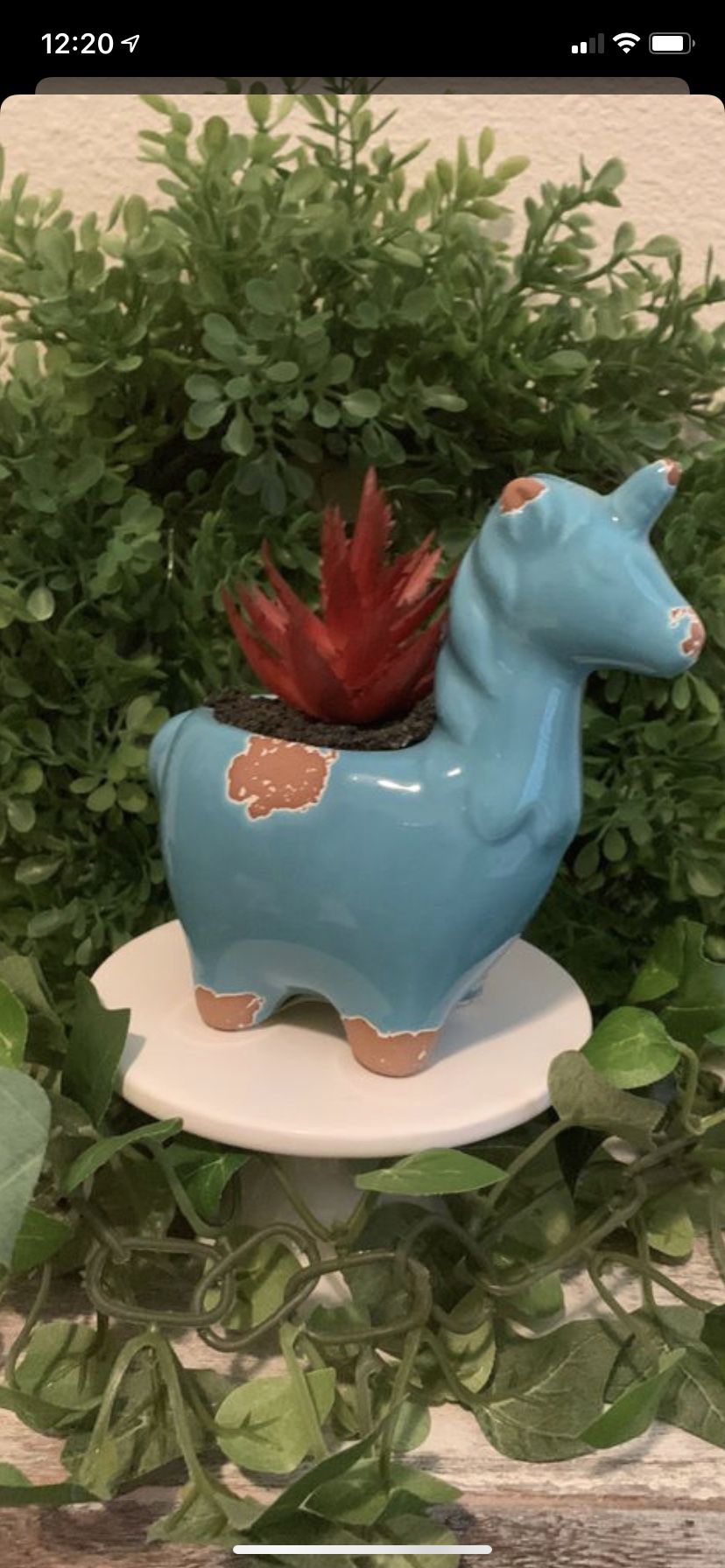 New blue ceramic unicorn planter
