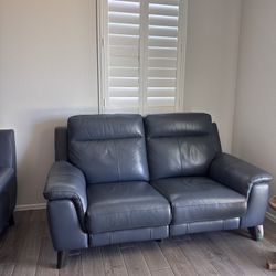 Power Leather Reclining Sofas - Set Of Two
