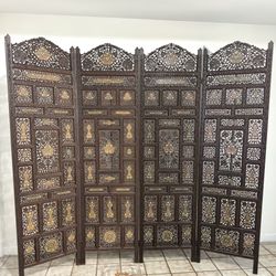Vintage 4-Panel Carved Indian Folding Room Divider Screen