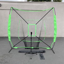 (NEW) $75 Baseball Softball (7x7’ Net & Ball Tee Set) Practice Hitting & Pitching Net w/ Carry Bag