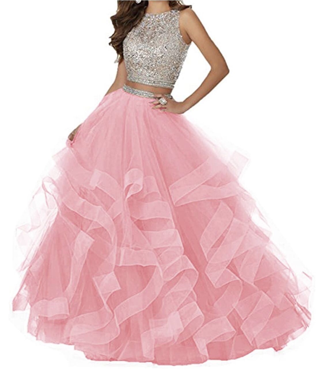 i2 Piece Prom Dress -Quinceanera Dress Ruffle Tulle Sweet 16 Dress Ball Gown