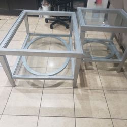 Glass top Coffee/living room table with side table