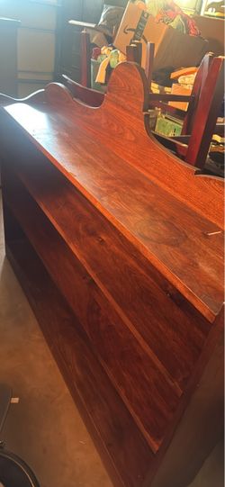 Vintage Solid Wood Bookcase with Decorative Back Rail