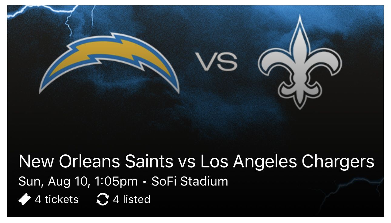 (4) Chargers vs. Saints - Section 306 - Aisle Seats