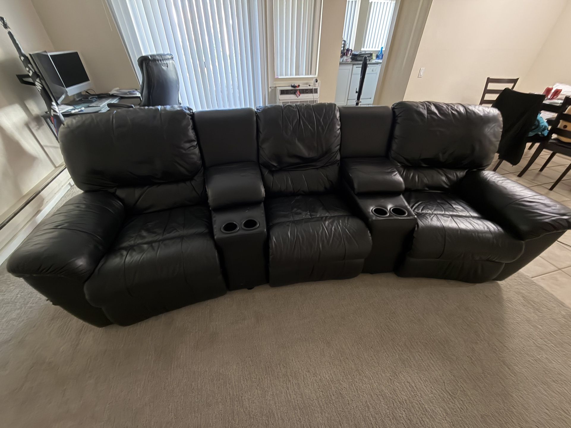 Black Leather Modular Manual Reclining Couch