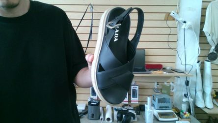 Prada Black Cross-Strap Slingback Platform Sandals, Size 6