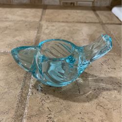 Crate & Barrel Clear Aqua Blue Glass Bird Swallow Figurine Tealight Candle Holder 