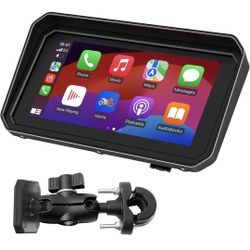 Portable Wireless Motorcycle Apple Carplay & Android Auto, 6" Waterproof GPS Navigation Screen for Motorbike, Music Sharing, Light Sensor, BT, Anti-Th