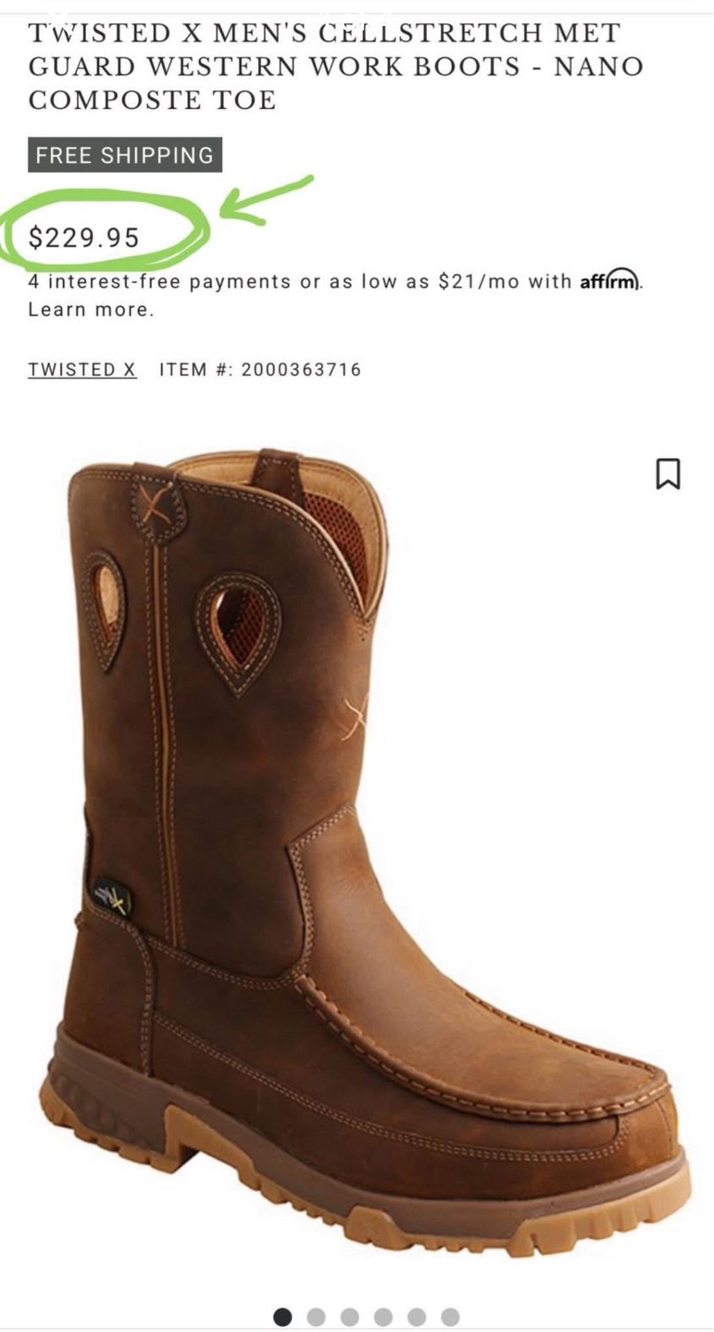 Botas de trabajo vaqueras zapatos Cellstretch con protección metatarsal para hombre 8.5 Twisted X - Puntera de nanocompuesto